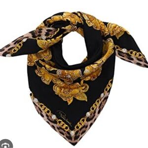 Roberto Cavalli Black and Gold Floral Scarf